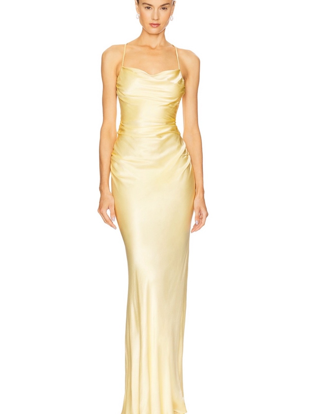 Shona Joy Satin Cowl Slip Gown in Pale Yellow